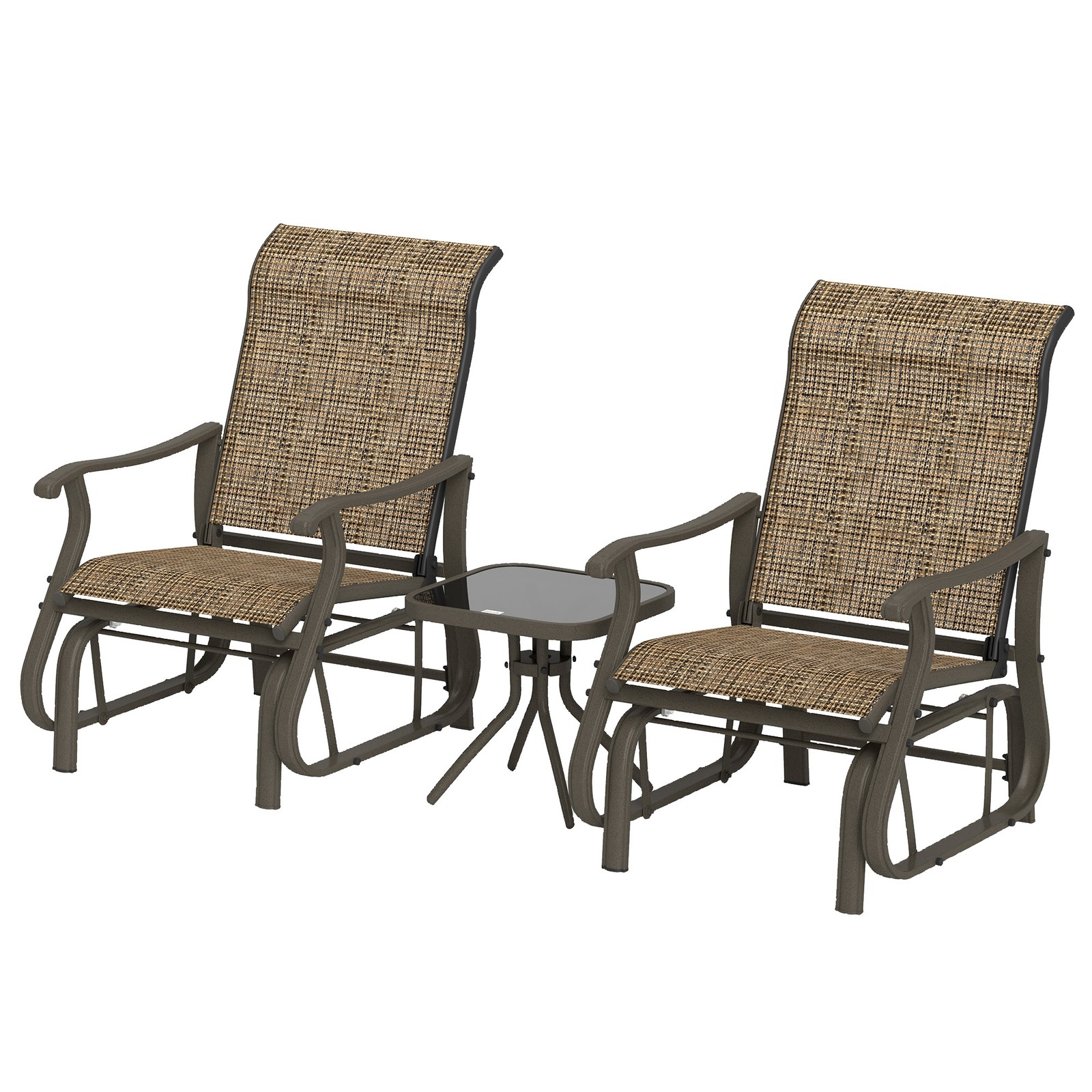 2-Person Gliding Rocking Chairs & Bistro Tea Table Garden Swing Seat Mixed Brown
