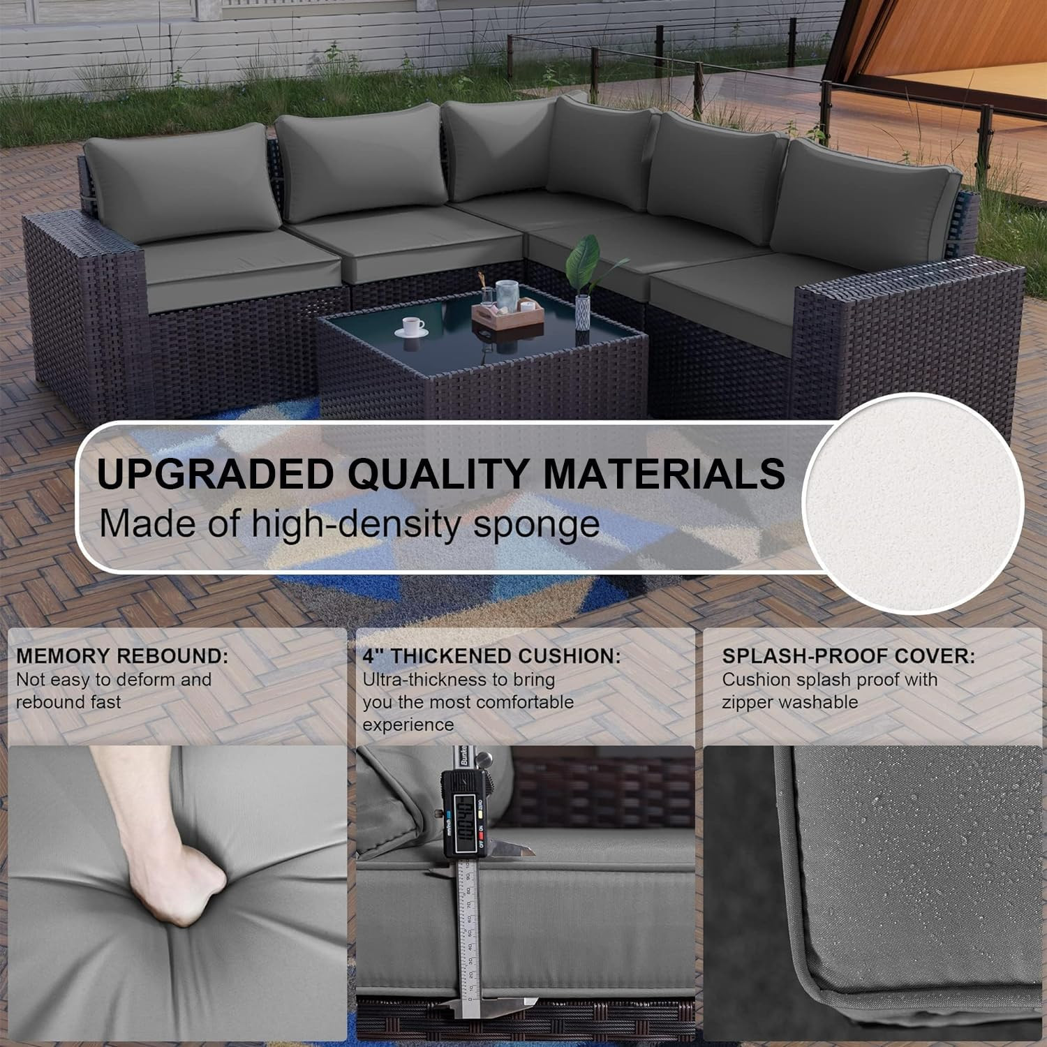 New Grey 6PCS Outdoor Patio Furniture Set PE Wicker Rattan Sectional Sofa Gray