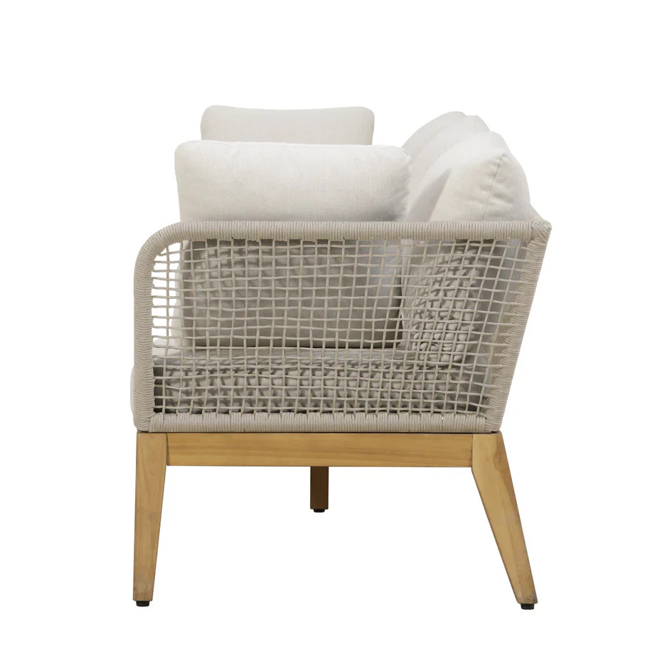 Cypress Teak Wood Sofa Set with Beige Rope Design – Modern Outdoor Lounge 4-Sea