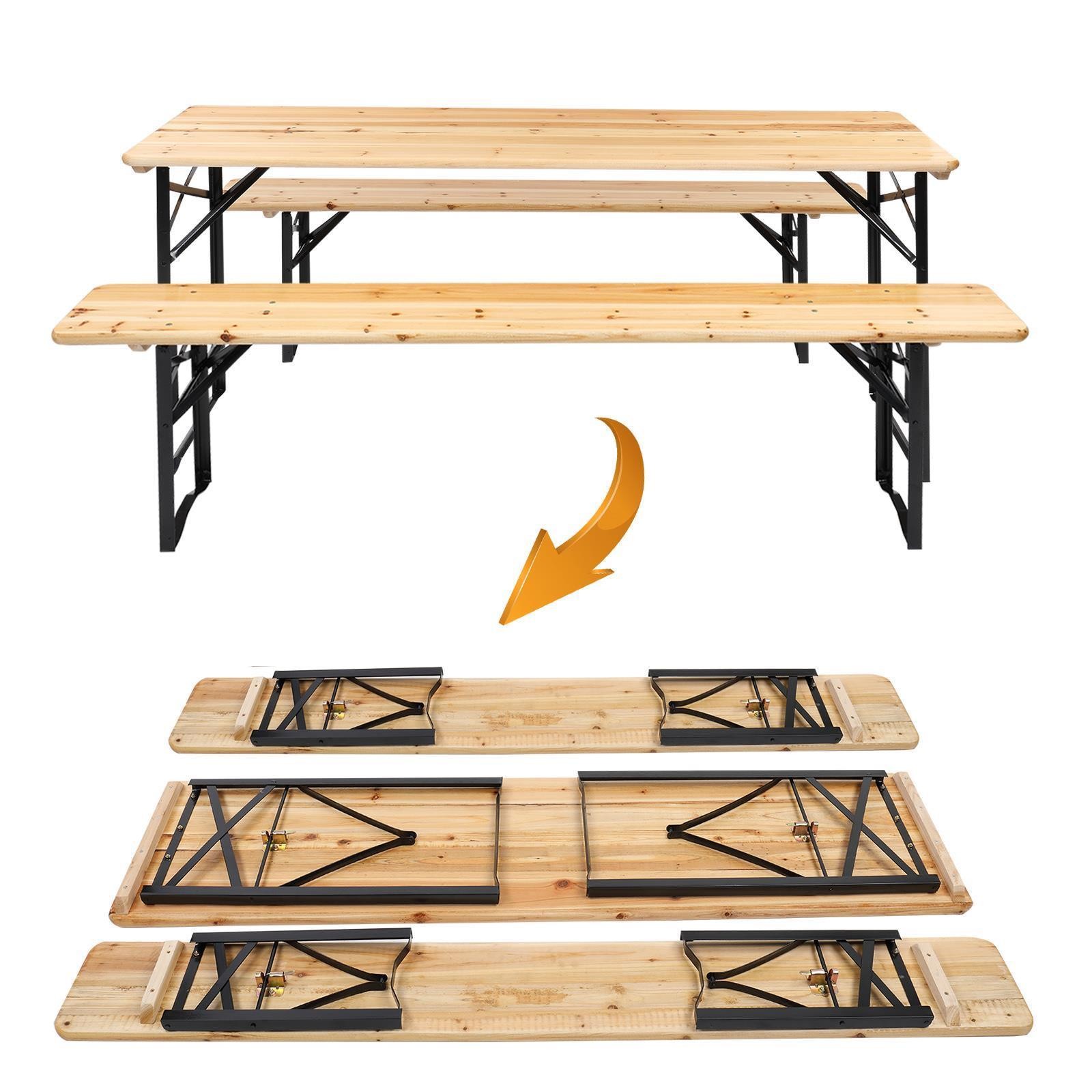 3 Pieces Outdoor Folding Wood Picnic Table Beer Bench Dining Set w/ Wooden Top