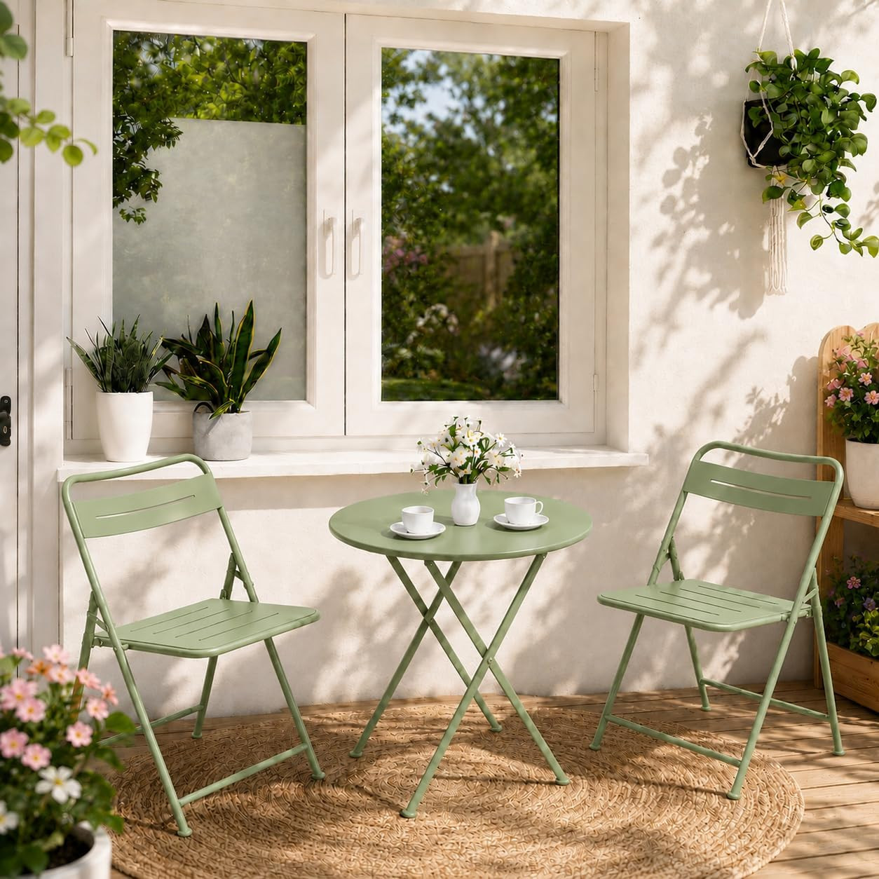 3-Piece Steel Folding Bistro Set, Premium Weather-Resistant Patio Table & 2 Chai