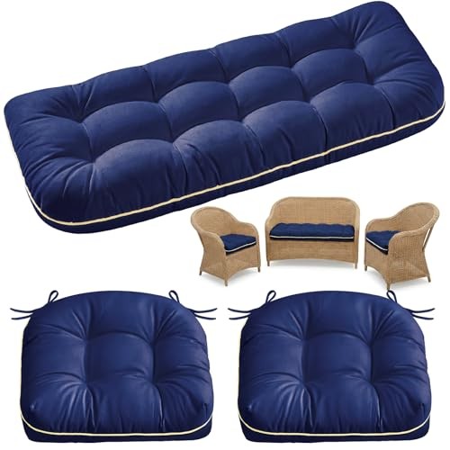Wicker Chair Cushions 3 Pieces Set for Outdoor Furniture, Oxford-blue