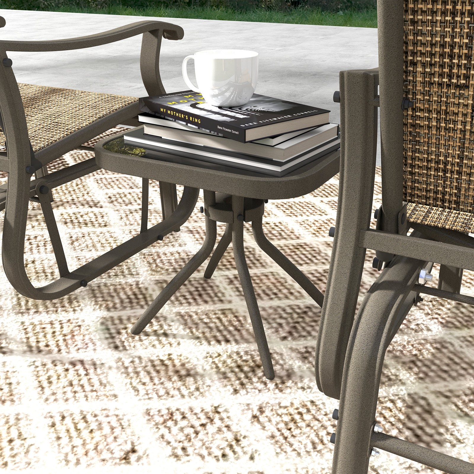 2-Person Gliding Rocking Chairs & Bistro Tea Table Garden Swing Seat Mixed Brown