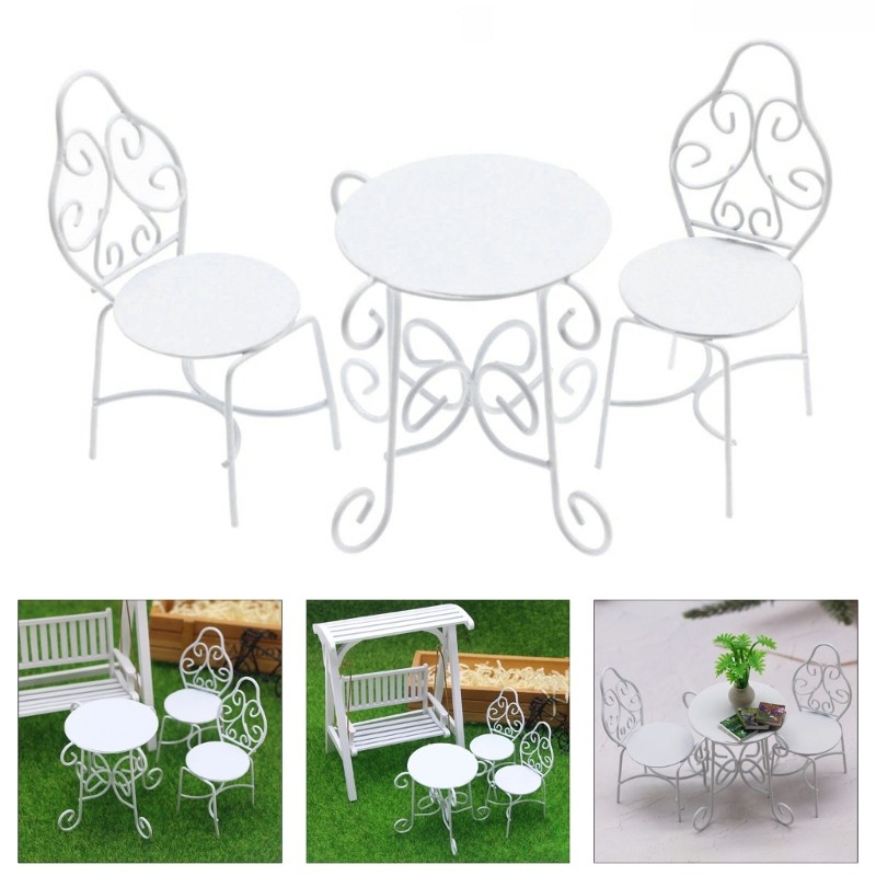 Garden Small Sturdy Metal Furniture Set with Table and Chairs for Dolls