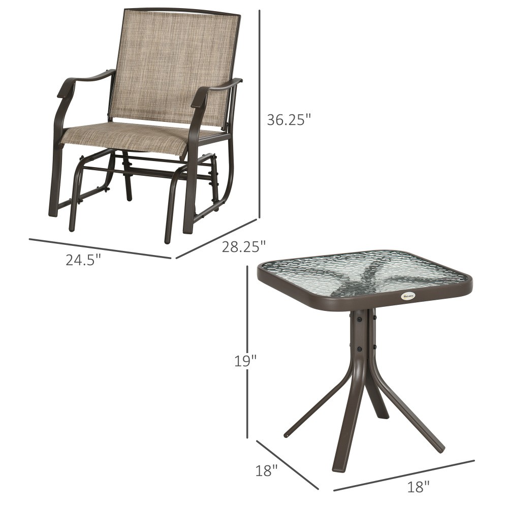 3Pcs Outdoor Patio Bar Glider Chair Set,2 Rocking Swing Chairs with Coffee Table