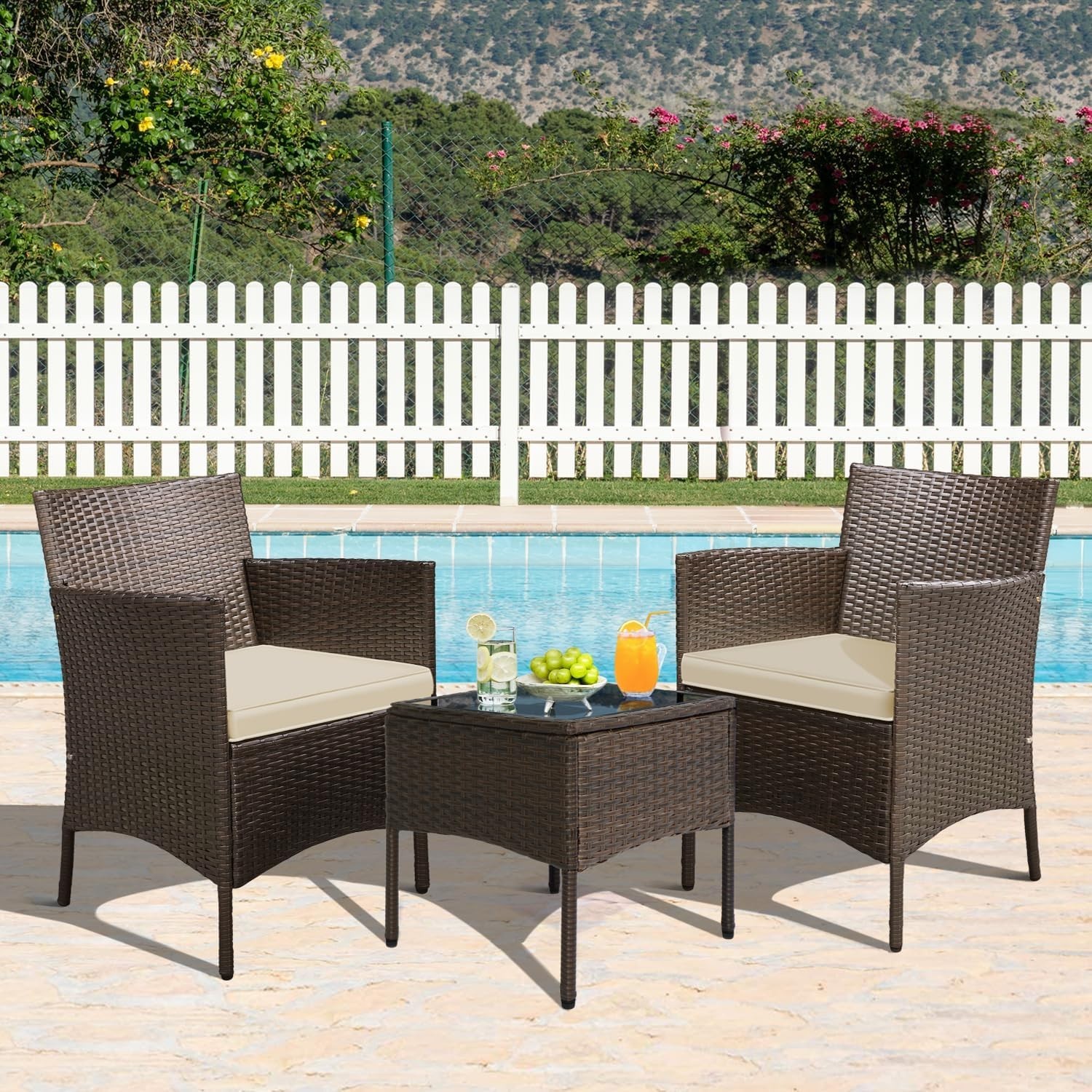Juego De Sillas Y Mesa Acero Mimbre 3 Piezas Muebles Para Patio Exterior Jardin