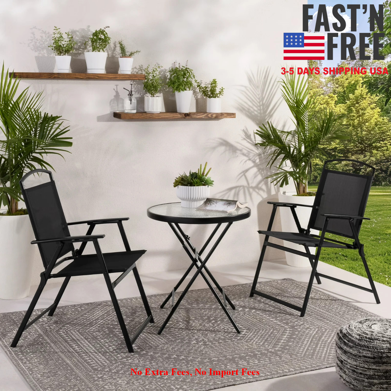 [HOT SALE] Mainstays Albany Lane 3-Piece Outdoor Bistro Set, Black, NEW USA