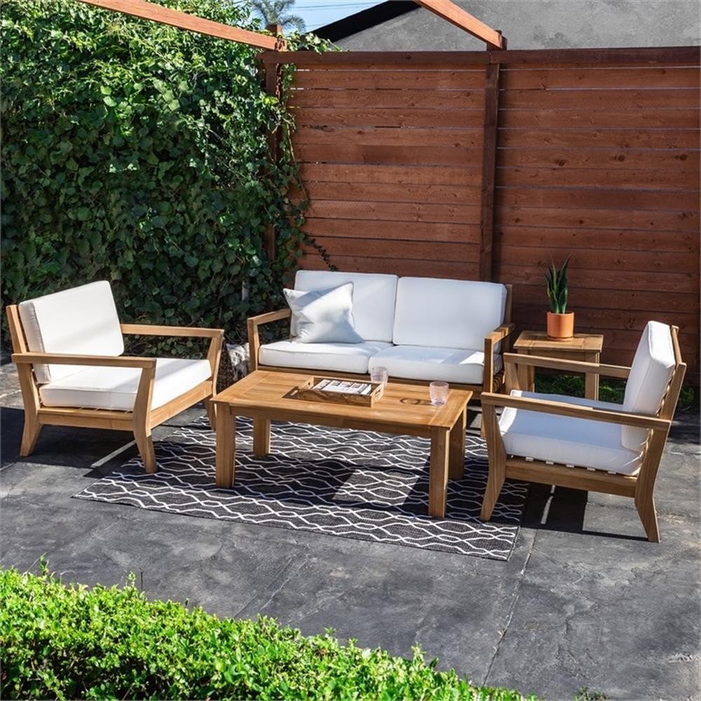 Pemberly Row Modern Solid Teak Outdoor 18″ High Coffee Table in Natural Oil