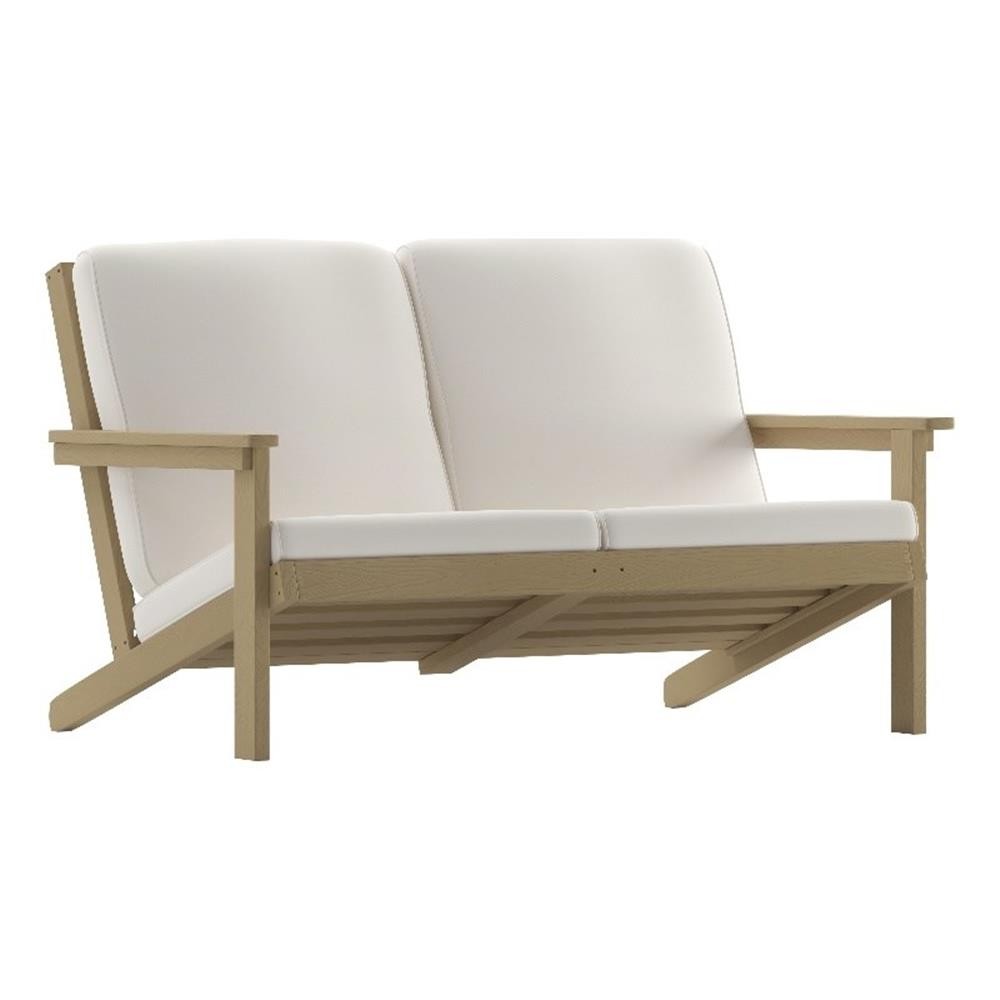 All-Weather Poly Resin Adirondack Loveseat & Cushions – Natural Cedar/Cream