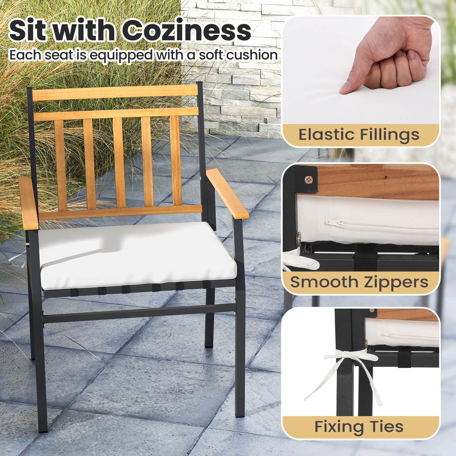 Outdoor 3 PCS Furniture Set w/ Coffee Table Heavy-Duty Metal Frame for Balcony