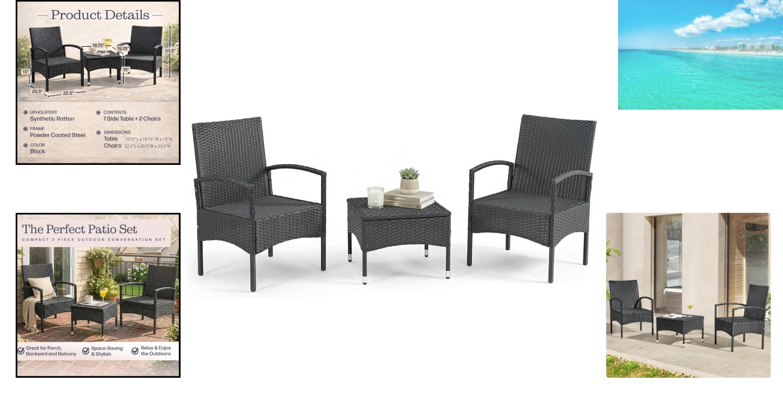 Chic 3-Piece Gray Patio Set: Rattan Chairs and Side Table for Outdoor Bliss
