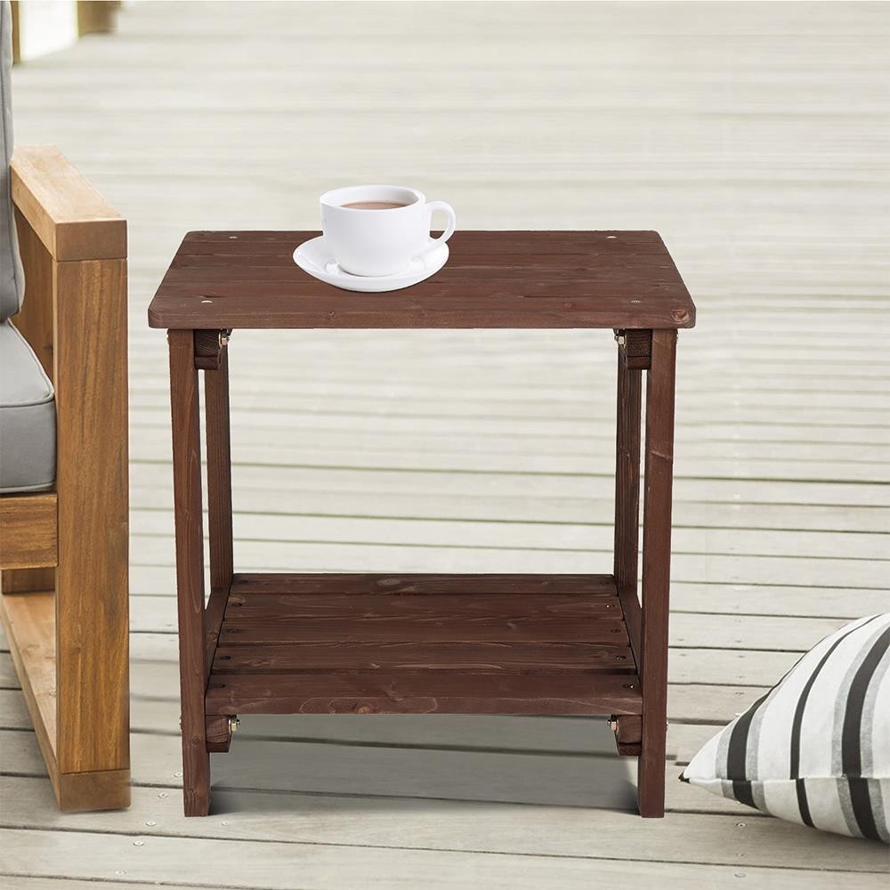 Outdoor Wooden Side End Table Patio Coffee Bistro Garden Furniture Light Brown
