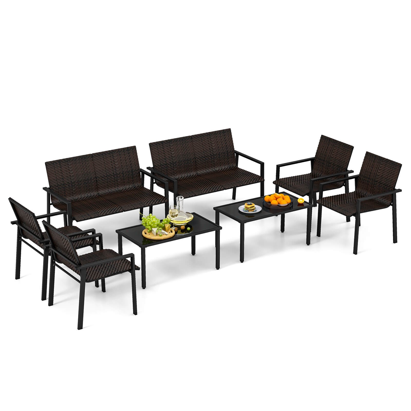 4 Pieces Outdoor Wicker Patio Conversation Furniture Set with Metal Frame