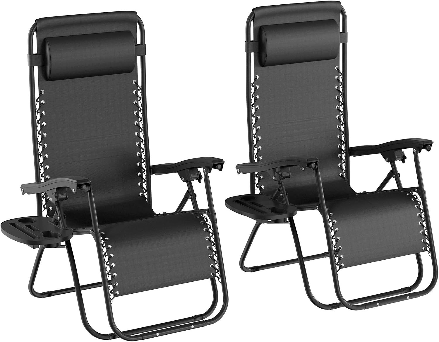 Lavish Home Set of 2 Zero Gravity Chairs Folding Recliners w/ Table Black