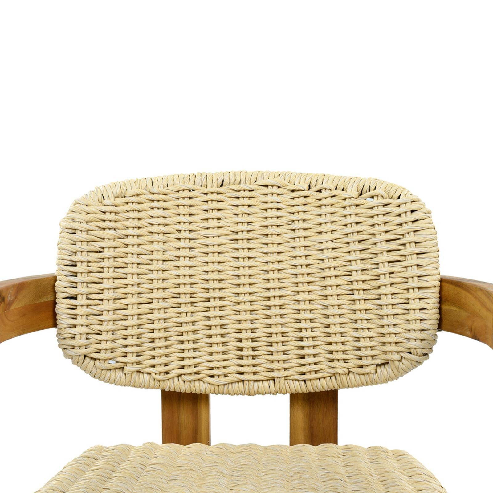 Acacia Wood & Rattan Outdoor Chair Set, 2 Ergonomic Armchairs for Patio, Garden,