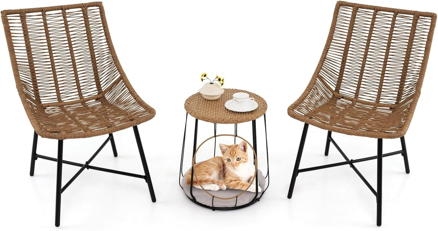 Light Brown 3-Piece Outdoor Furniture Set with Pet House & Coffee Table