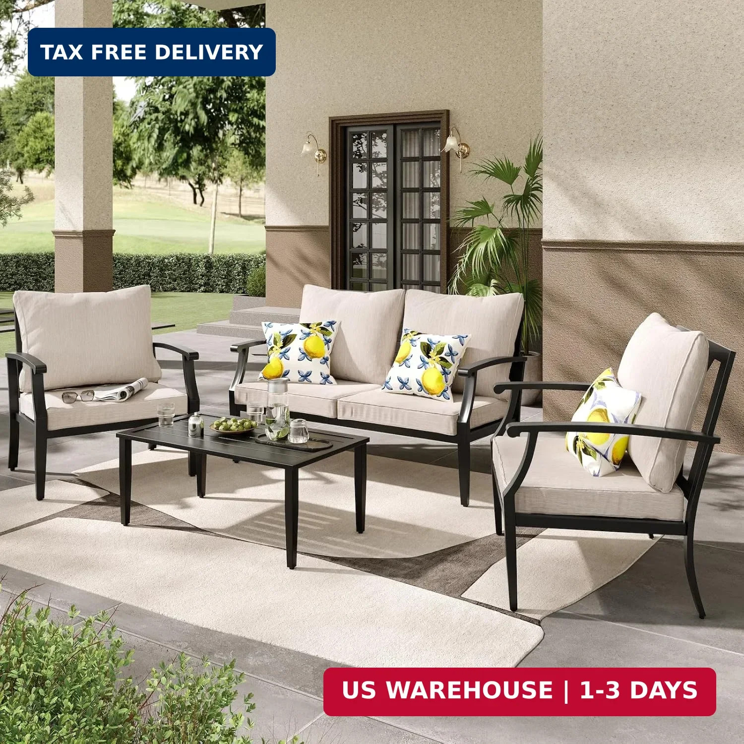 JOYURE 4 Pieces Patio Furniture Set w/loveseat,Coffe Table,Outdoor Conversation