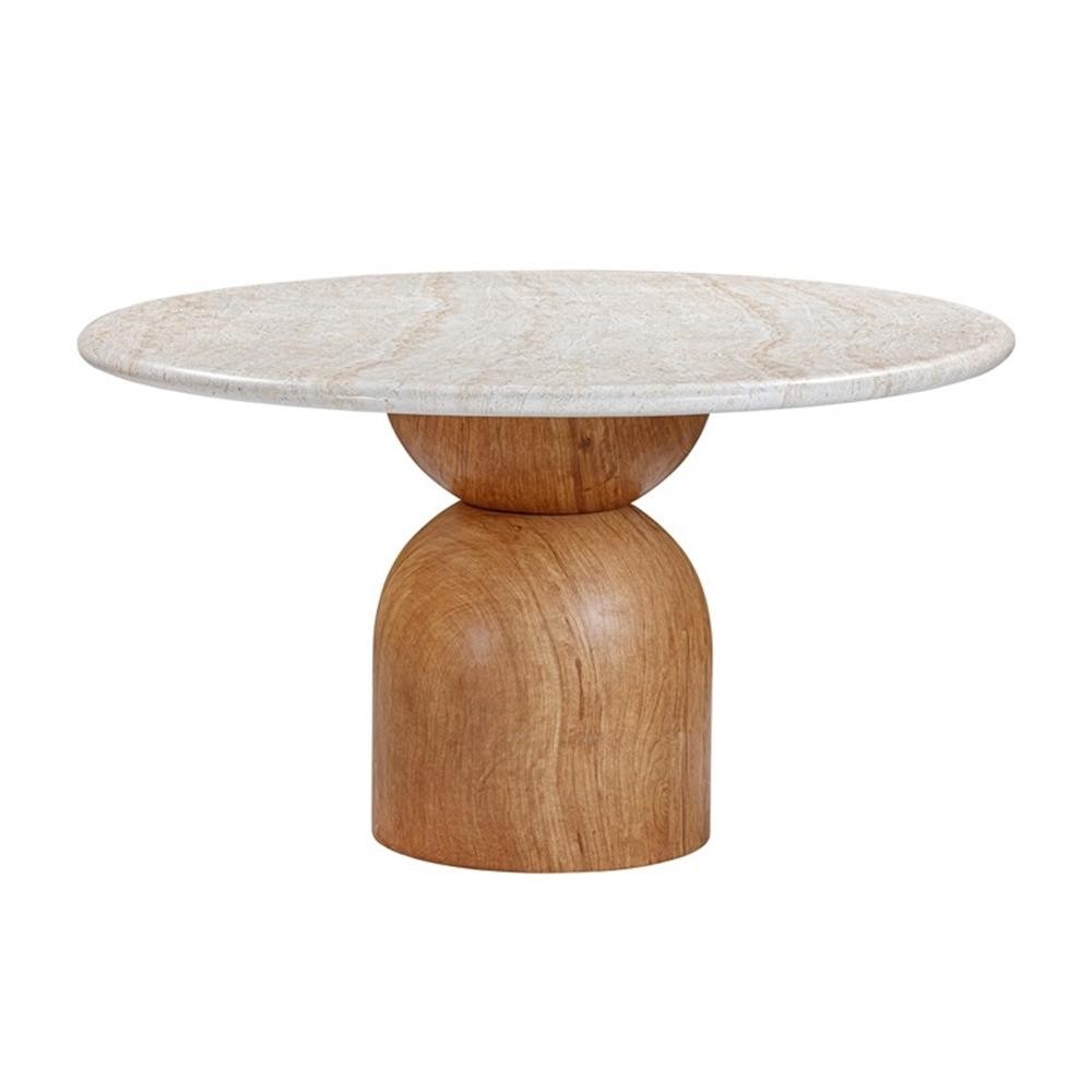 Pemberly Row Travertine Concrete Indoor / Outdoor 54″ Round Dining Table