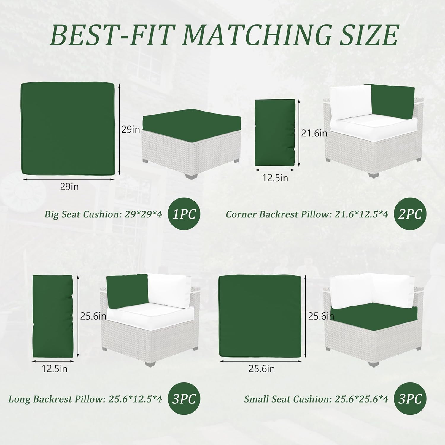 Outdoor Cushions for Patio Furniture with 5 Pillows, Waterproof Patio Furniture