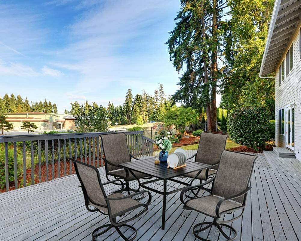 Patio Table Chairs Sets Outdoor Rocker Swivel Dining Chair Square Table Set of 5