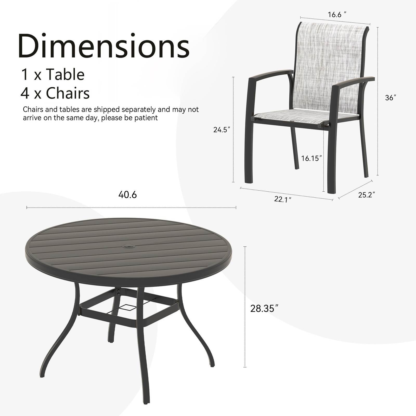 5-Piece Patio Dining Set with 4 Stackable Chairs & 40.6″ Round Table