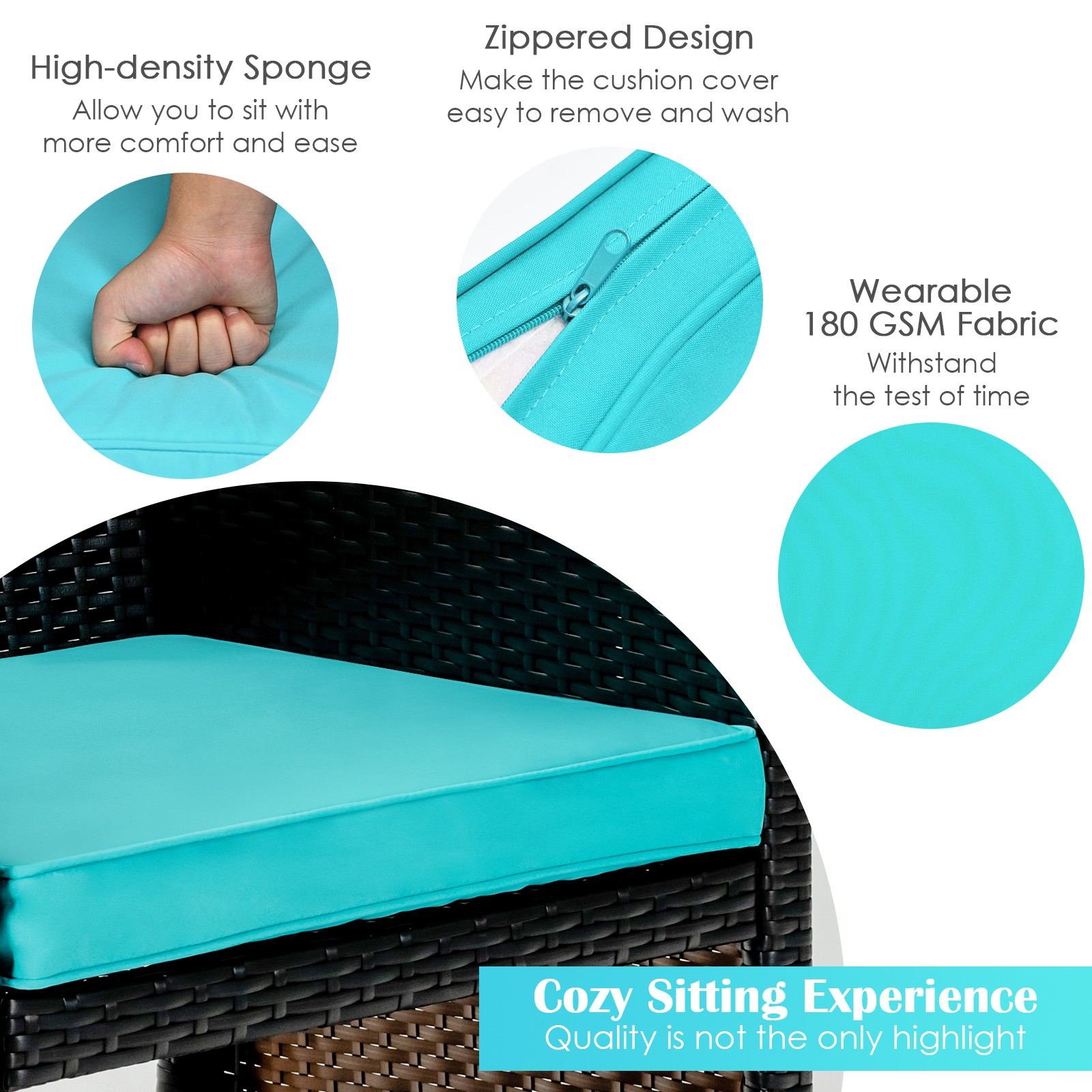 Patiojoy 4PCS Patio Rattan Furniture Set Sofa Table Cushioned Chair Turquoise