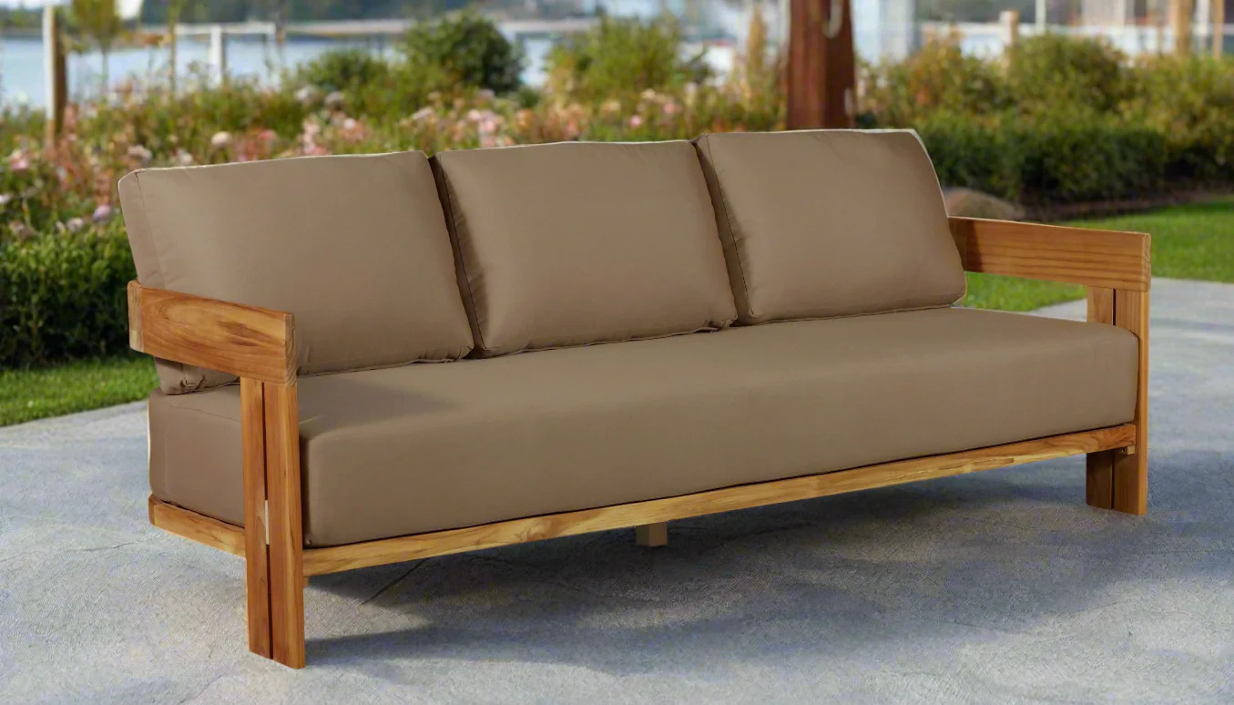 Paradiso Outdoor Solid Teak Wood Sofa – Light Brown Fabric Sofa