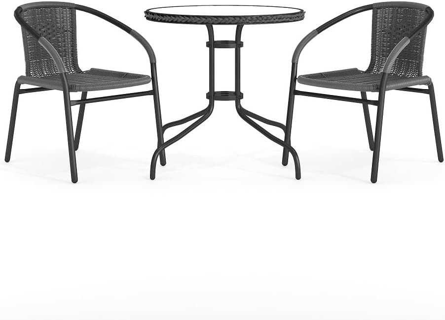Flash Furniture 3-Piece Patio Dining Set with Round Glass Metal Table and chair