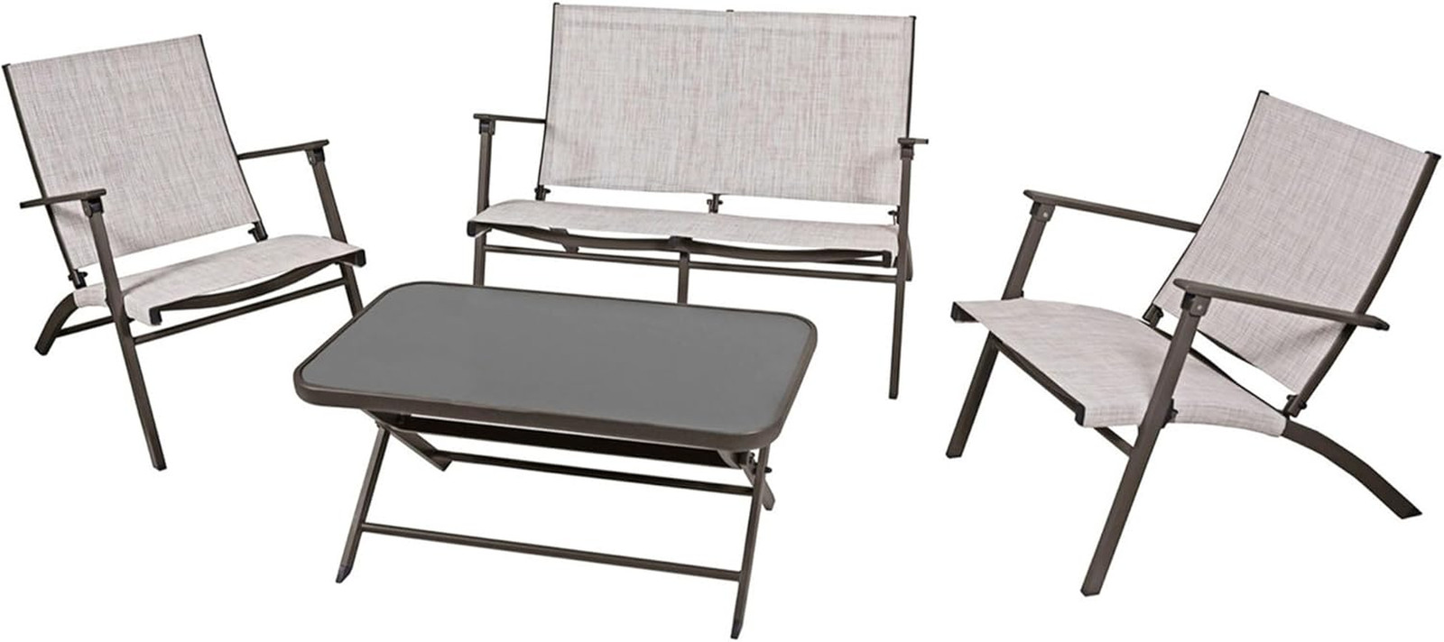 Novara 4-Piece Folding Patio Set with Chairs, Loveseat & Table – Tan/Espresso