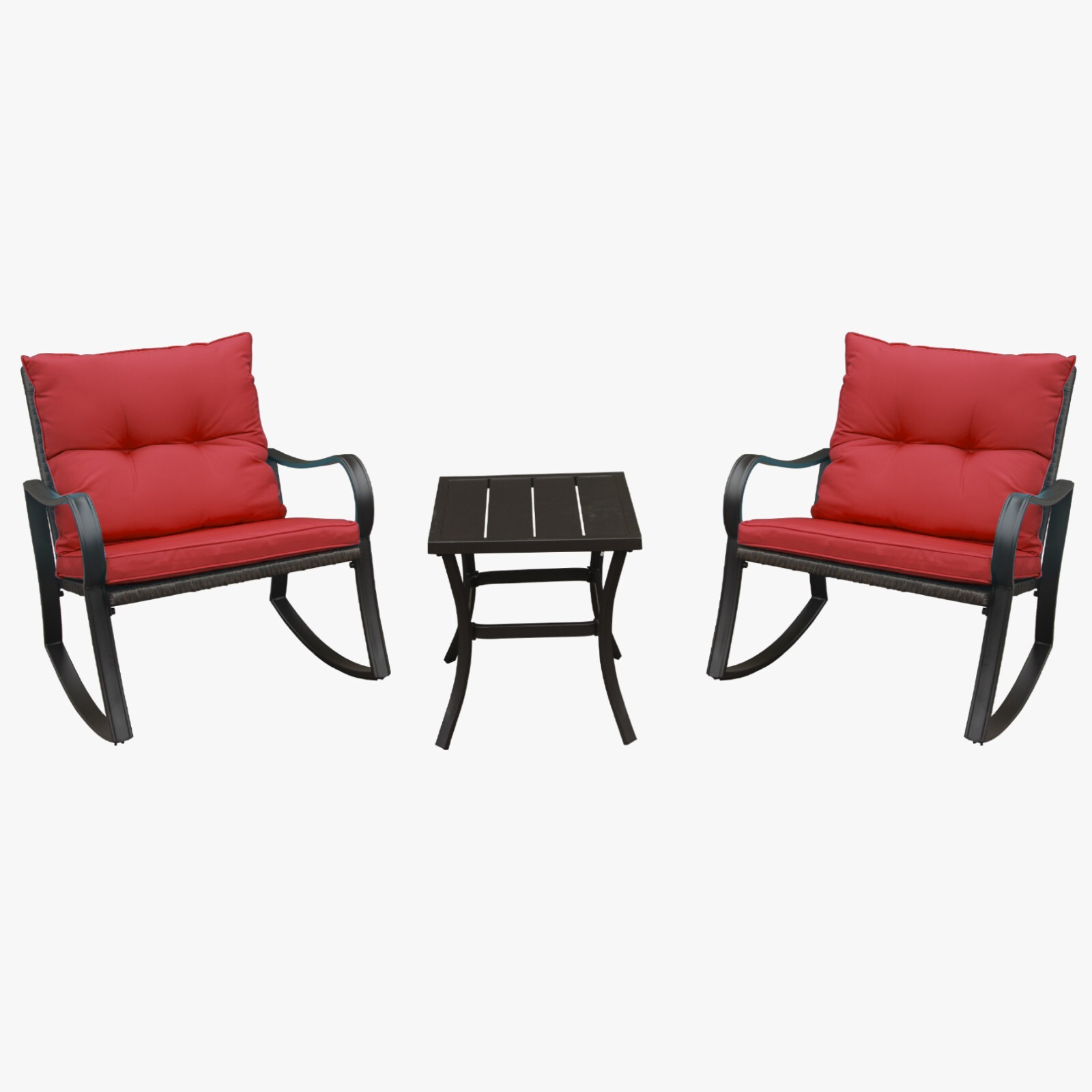 Domi 3 Pieces Bistro Set Outdoor Rocking Chair Wicker Patio Set w/1 Table(Red)