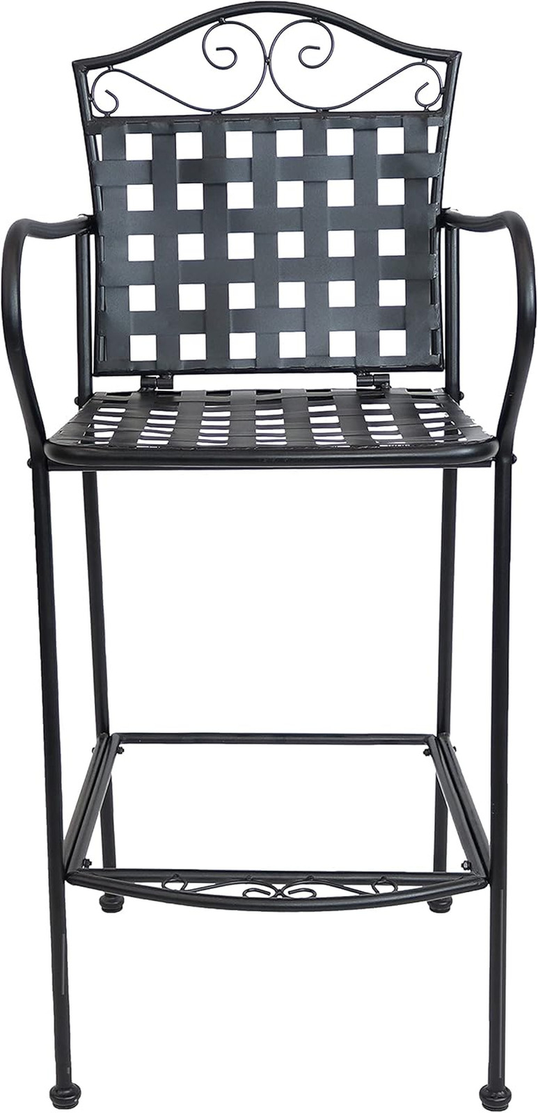 Sunnydaze 47.5-Inch H Wrought Iron Outdoor Bar Chairs with Scrolling Design – Se