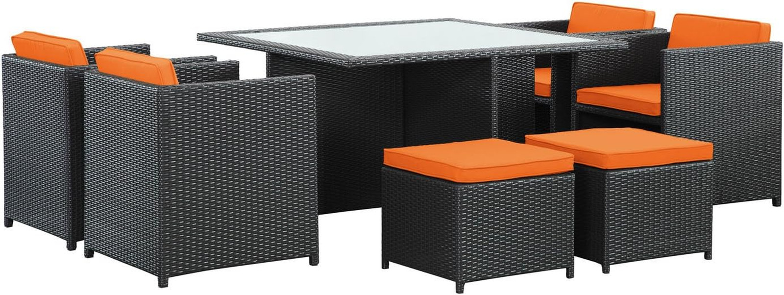 Espresso Orange 9-Piece Inverse Wicker Patio Dining Set for Outdoor Elegance