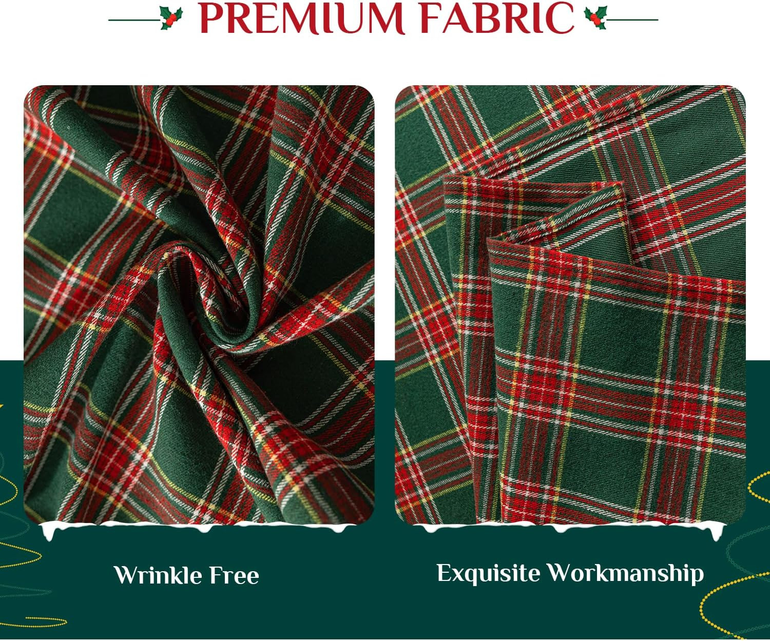 Softalker Christmas Checkered Tablecloth for 6 Foot Rectangle Table – Green Plai