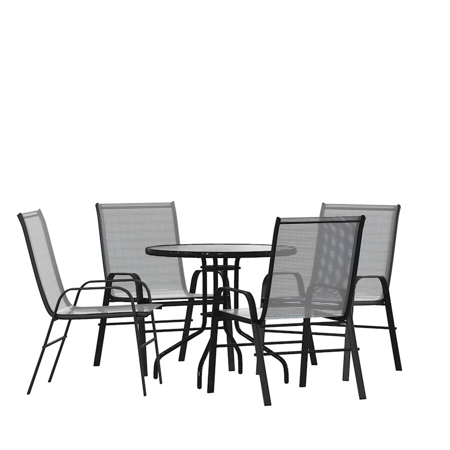 Flash Furniture Brazos 5 PC Patio, Round Table/4 Chairs, GY – TLH-0702303C-GY-GG