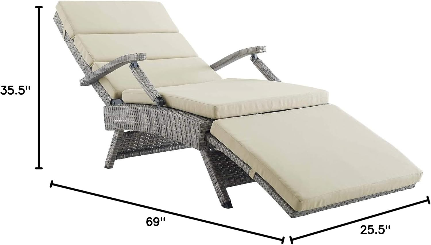 Light Gray Beige Wicker Rattan Outdoor Chaise Lounge for Patio Relaxation