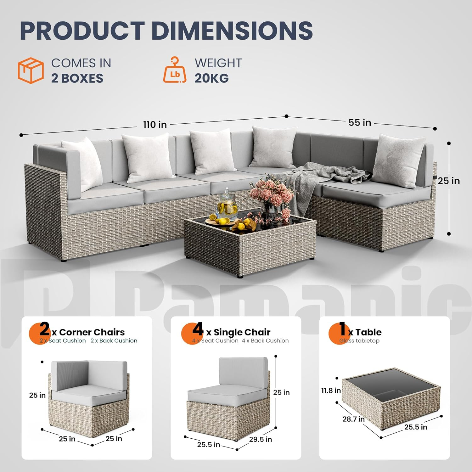 7-Piece Outdoor Sectional Furniture Set, All-Weather Wicker Patio Sofa with Wash