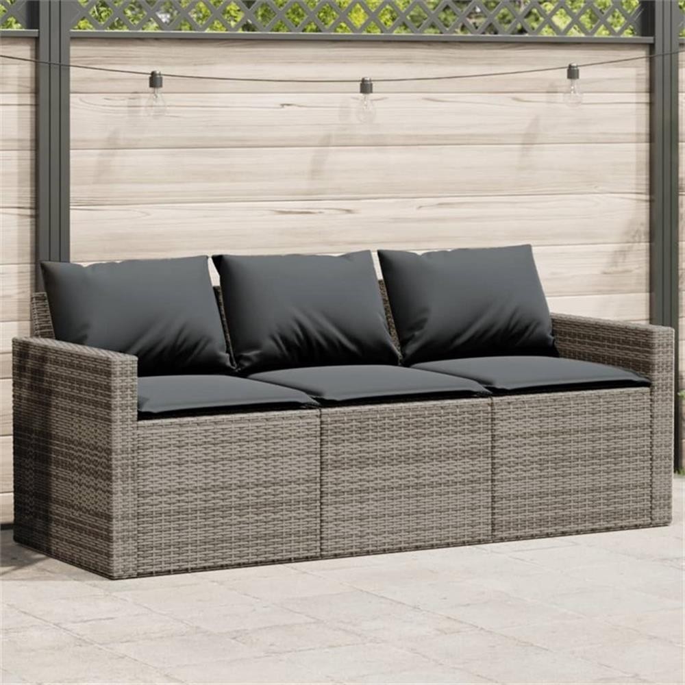 Bowery Hill Contemporary PE Rattan 3-Seater Garden Sofa in Gray