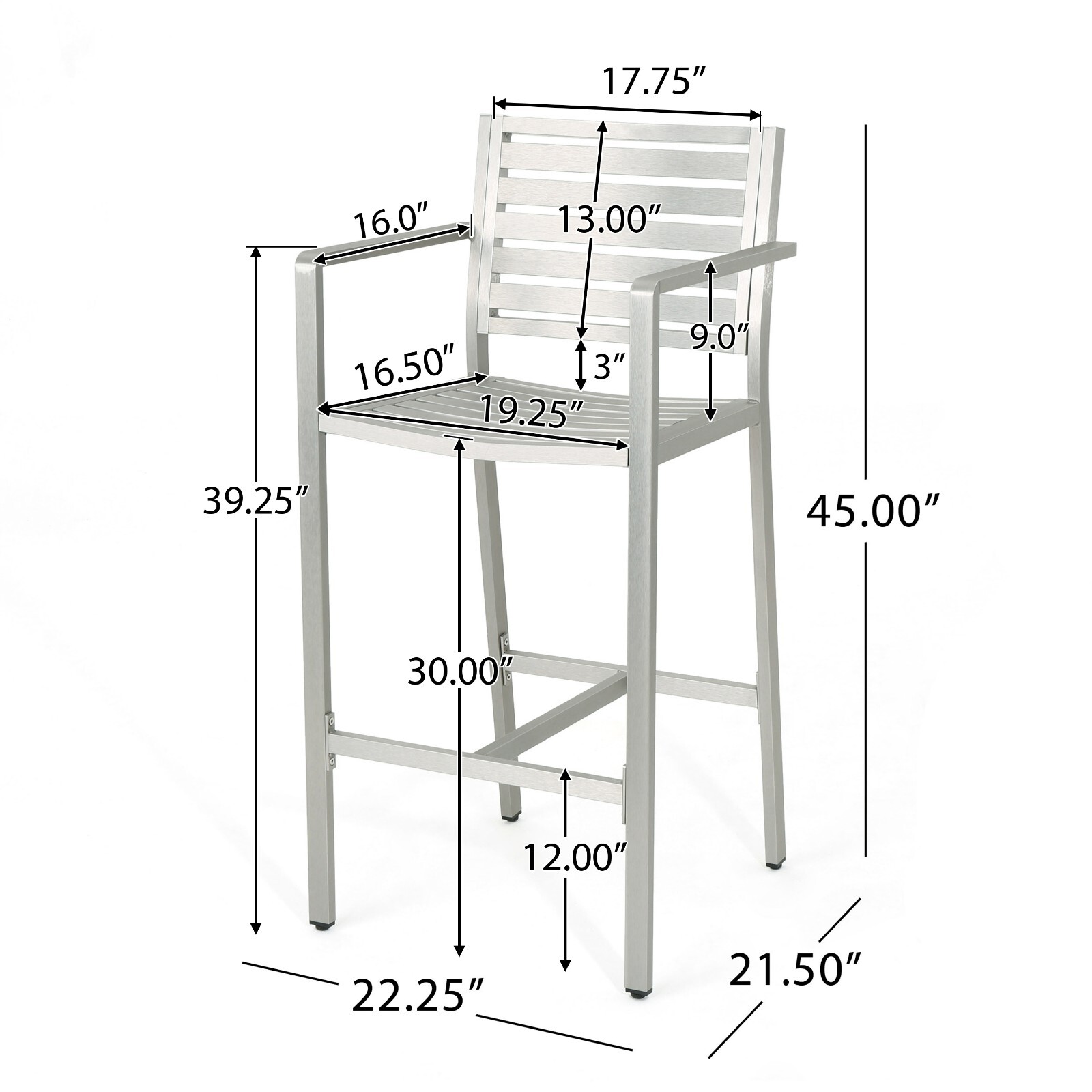 Tracy Outdoor 5 Piece Silver Rust-Proof Aluminum Bar Set with Grey Tempered Glas