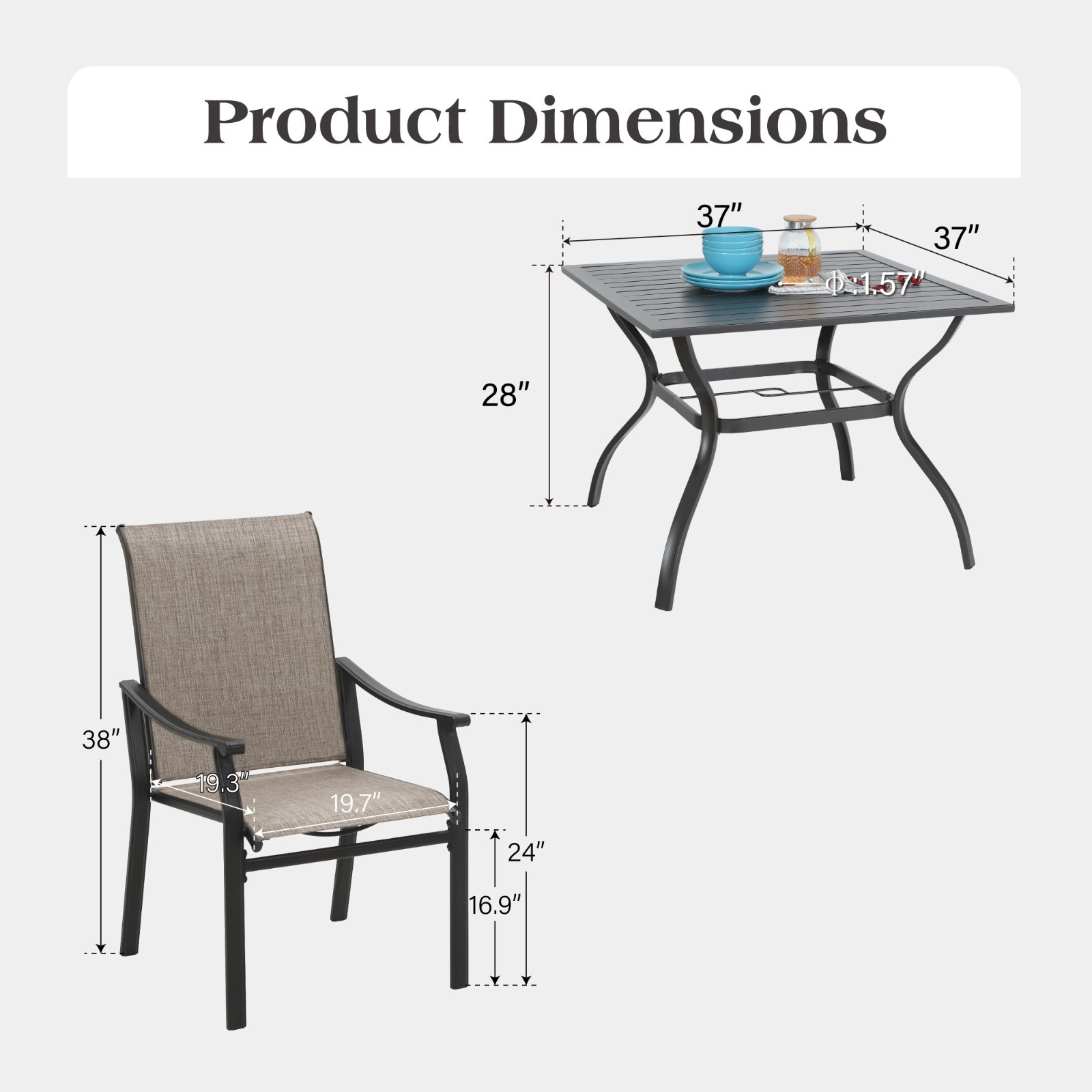 5 Piece Patio Dining Set Outdoor Table Chairs Furniture Set with Umbrella Hole
