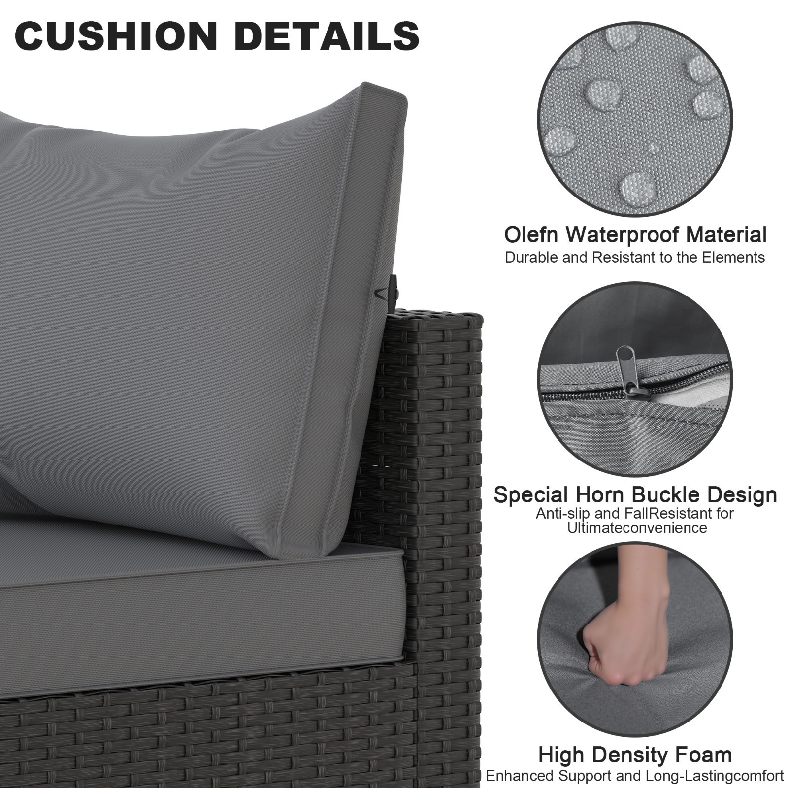 Grey Patio Furniture Set Outdoor Sectional Sofa with Table Rattan Wicker Couch