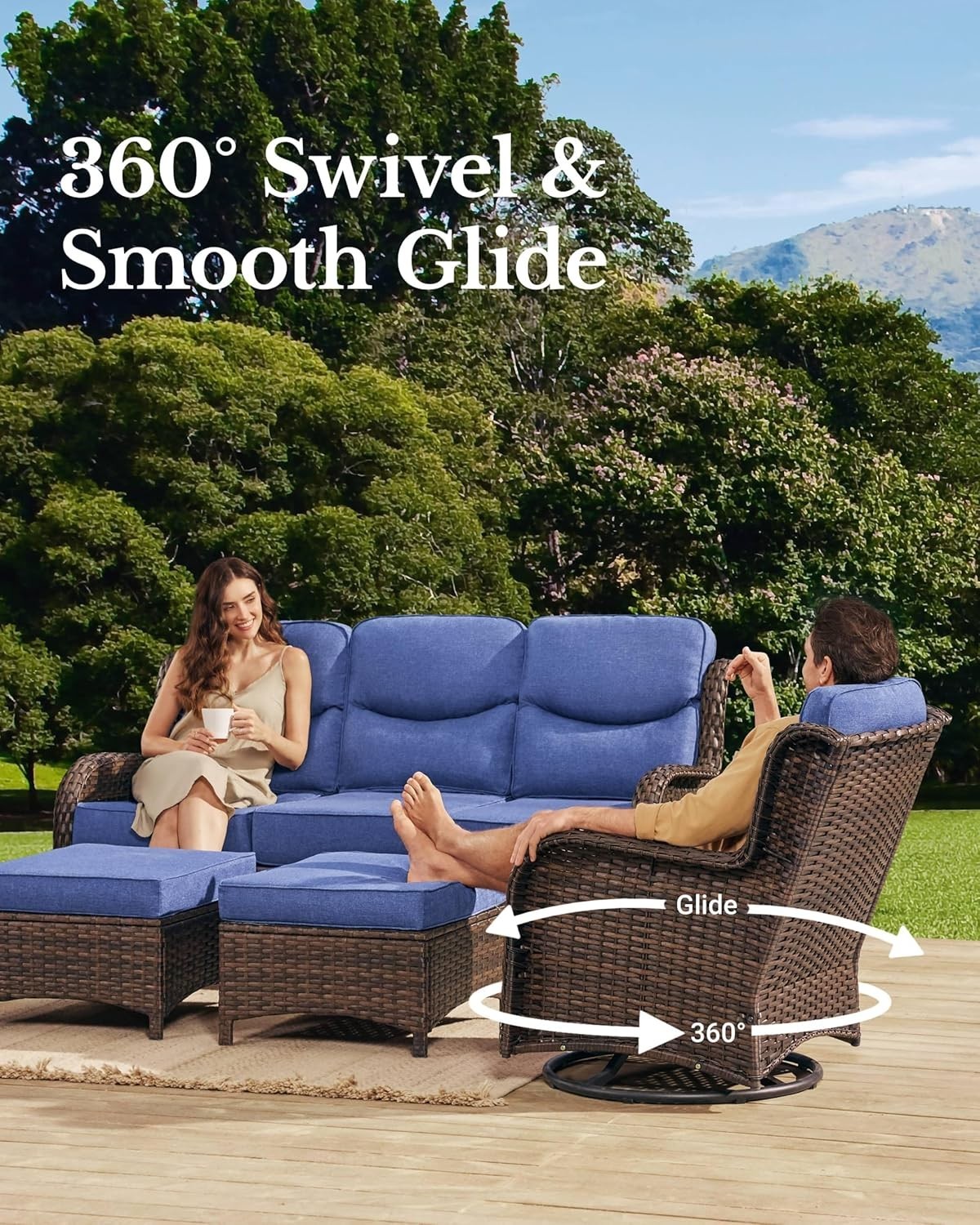 Spacious Luxury Patio Furniture Set – 6-Inch Cushions, 360° Swivel Chairs