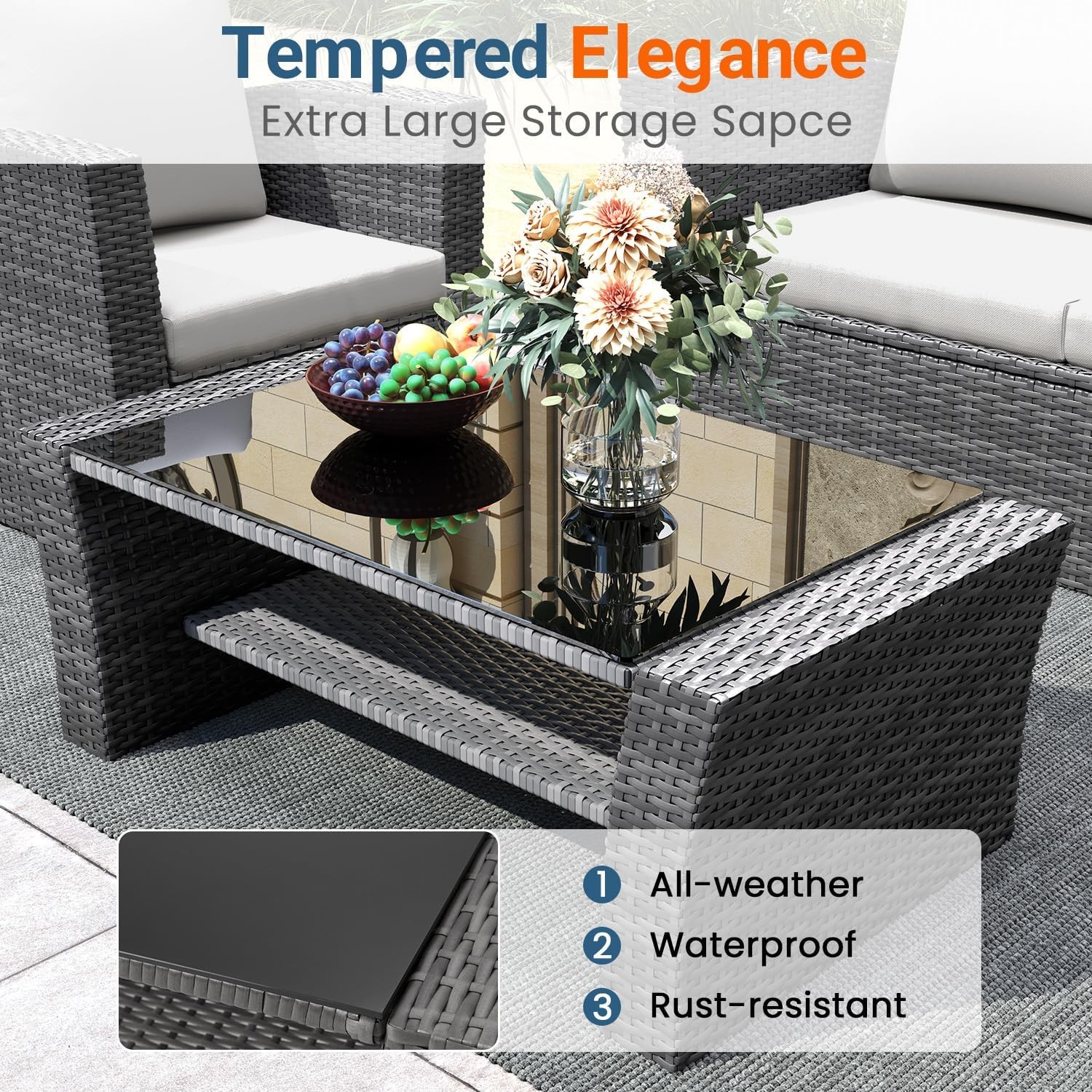 4 Piece Patio Furniture Set Wicker Outdoor Patio Conversation Furniture Set All