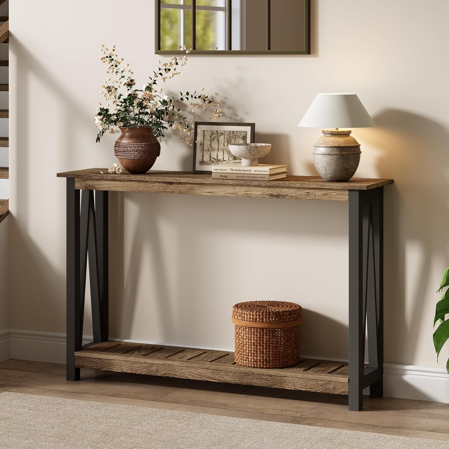 Farmhouse Console Table, Rustic Vinta Narrow Sofa Table for