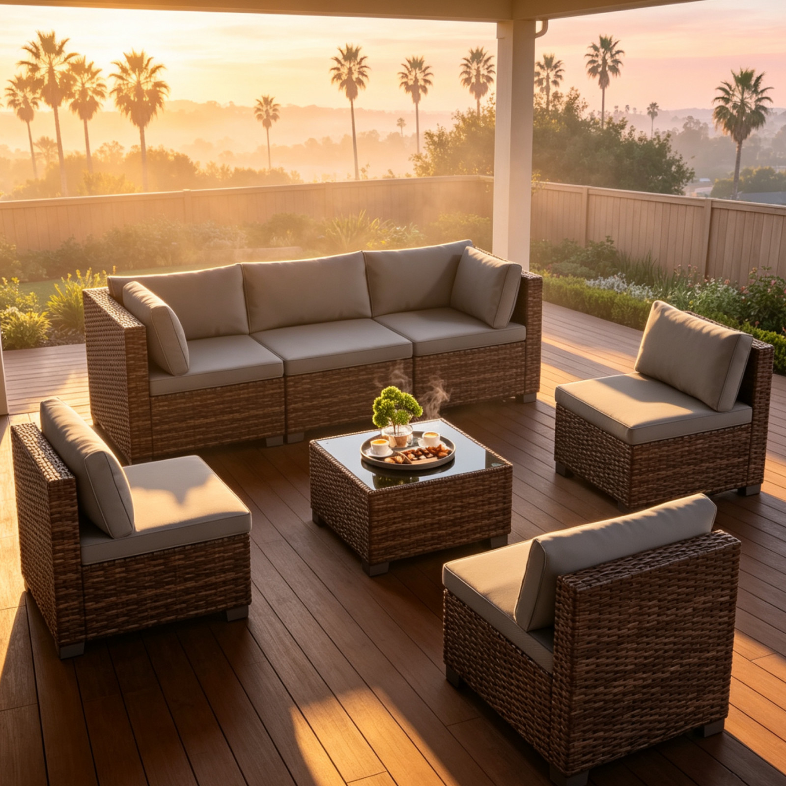 7-Piece Outdoor Patio Furniture Set, Wicker Patio Conversation Set