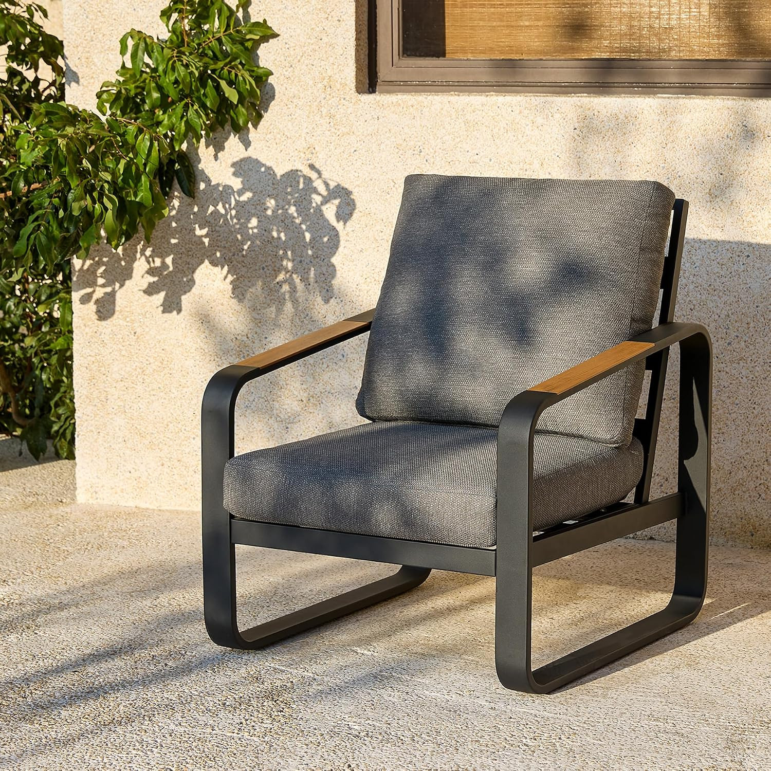 Tribesigns Outdoor Patio Armchair with Tall Back & Oversized Seat, Metal Frame 1