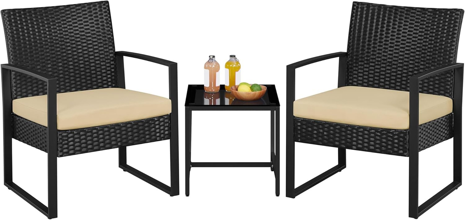 Yaheetech 3 Pieces Rattan Bistro Set, Indoor/Outdoor Wicker Patio Modern Convers