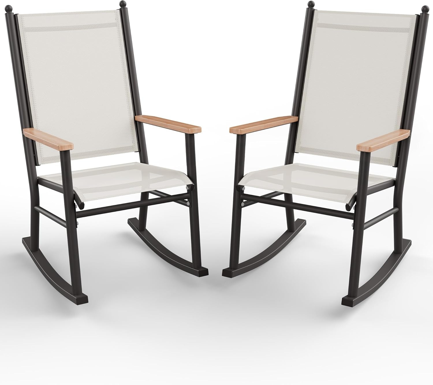 2 Pcs Outdoor Rocking Chairs Set,Upgraded High Back Patio Rocking Chairs Set,Bre