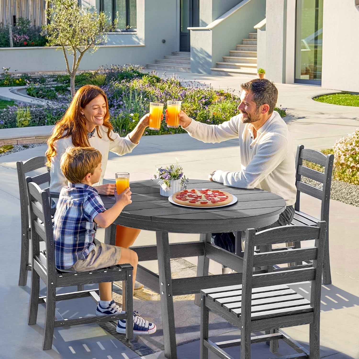 5 Piece Round Outdoor Dining Set Relaxing HDPE Outdoor Table and Chairs