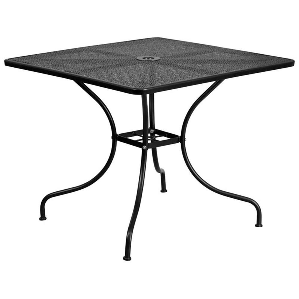 Bowery Hill 35.5″ Square Steel Flower Print Patio Dining Table in Black