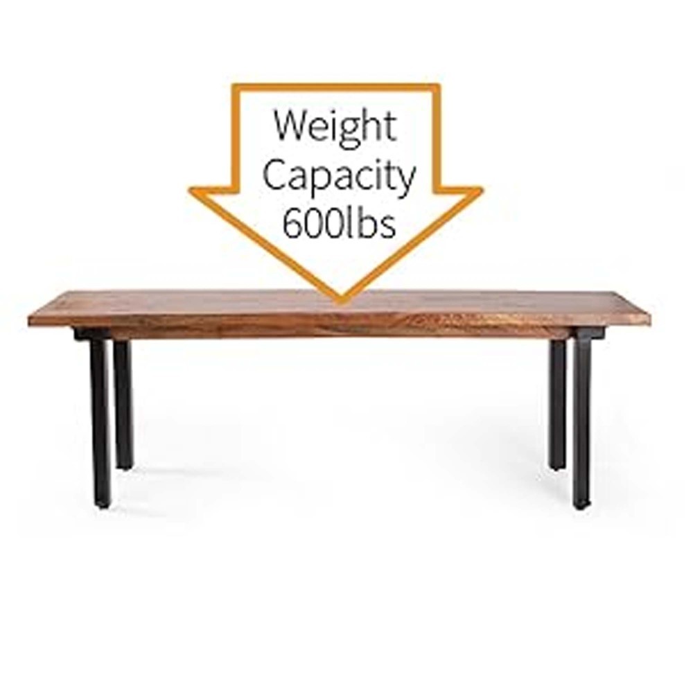 53″ Modern Industrial Dining Bench, Mango Wood & Iron Frame, Brown Black